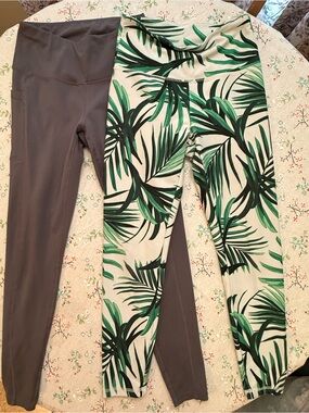 Balance Collection 2 pair Green Palm Print and Gray Workout Pants